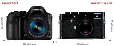 Größenvergleich: Samsung NX30 vs. Leica M-P (Typ 240) Größenvergleich: Samsung NX30 vs. Leica M-P (Typ 240)