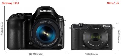 Größenvergleich: Samsung NX30 vs. Nikon 1 J5 Größenvergleich: Samsung NX30 vs. Nikon 1 J5