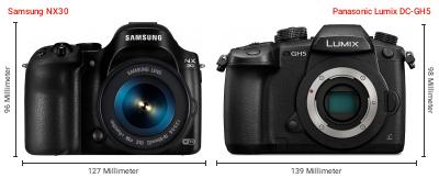 Größenvergleich: Samsung NX30 vs. Panasonic Lumix DC-GH5