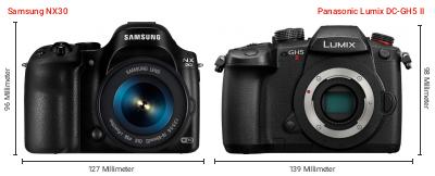 Größenvergleich: Samsung NX30 vs. Panasonic Lumix DC-GH5 II