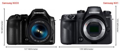 Größenvergleich: Samsung NX30 vs. Samsung NX1 Größenvergleich: Samsung NX30 vs. Samsung NX1