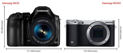 Größenvergleich: Samsung NX30 vs. Samsung NX500 Größenvergleich: Samsung NX30 vs. Samsung NX500
