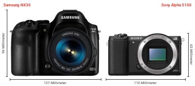 Größenvergleich: Samsung NX30 vs. Sony Alpha 5100 Größenvergleich: Samsung NX30 vs. Sony Alpha 5100