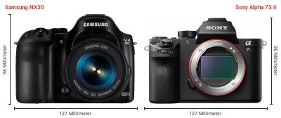 Größenvergleich: Samsung NX30 vs. Sony Alpha 7S II