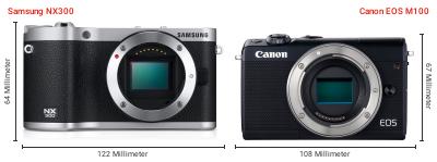Größenvergleich: Samsung NX300 vs. Canon EOS M100 Größenvergleich: Samsung NX300 vs. Canon EOS M100