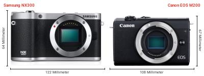 Größenvergleich: Samsung NX300 vs. Canon EOS M200 Größenvergleich: Samsung NX300 vs. Canon EOS M200