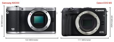 Größenvergleich: Samsung NX300 vs. Canon EOS M3 Größenvergleich: Samsung NX300 vs. Canon EOS M3