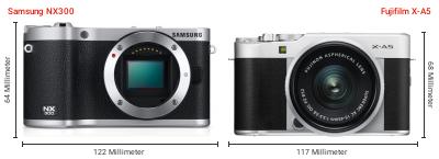 Größenvergleich: Samsung NX300 vs. Fujifilm X-A5 Größenvergleich: Samsung NX300 vs. Fujifilm X-A5