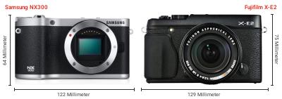 Größenvergleich: Samsung NX300 vs. Fujifilm X-E2 Größenvergleich: Samsung NX300 vs. Fujifilm X-E2