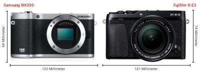 Größenvergleich: Samsung NX300 vs. Fujifilm X-E3 Größenvergleich: Samsung NX300 vs. Fujifilm X-E3