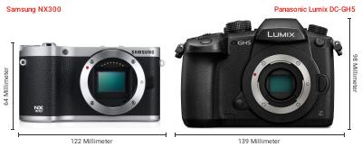 Größenvergleich: Samsung NX300 vs. Panasonic Lumix DC-GH5 Größenvergleich: Samsung NX300 vs. Panasonic Lumix DC-GH5