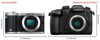 Größenvergleich: Samsung NX300 vs. Panasonic Lumix DC-GH5 II Größenvergleich: Samsung NX300 vs. Panasonic Lumix DC-GH5 II