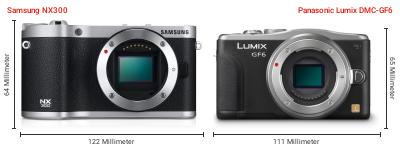 Größenvergleich: Samsung NX300 vs. Panasonic Lumix DMC-GF6 Größenvergleich: Samsung NX300 vs. Panasonic Lumix DMC-GF6