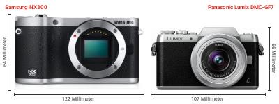 Größenvergleich: Samsung NX300 vs. Panasonic Lumix DMC-GF7