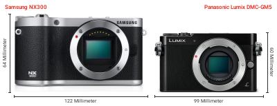 Größenvergleich: Samsung NX300 vs. Panasonic Lumix DMC-GM5 Größenvergleich: Samsung NX300 vs. Panasonic Lumix DMC-GM5