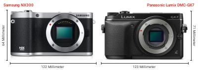 Größenvergleich: Samsung NX300 vs. Panasonic Lumix DMC-GX7 Größenvergleich: Samsung NX300 vs. Panasonic Lumix DMC-GX7