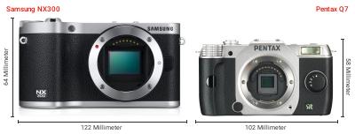 Größenvergleich: Samsung NX300 vs. Pentax Q7 Größenvergleich: Samsung NX300 vs. Pentax Q7