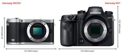 Größenvergleich: Samsung NX300 vs. Samsung NX1 Größenvergleich: Samsung NX300 vs. Samsung NX1