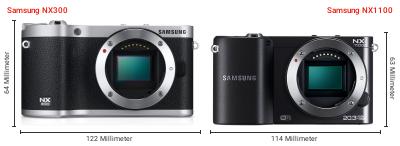 Größenvergleich: Samsung NX300 vs. Samsung NX1100 Größenvergleich: Samsung NX300 vs. Samsung NX1100