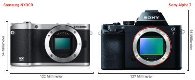 Größenvergleich: Samsung NX300 vs. Sony Alpha 7 Größenvergleich: Samsung NX300 vs. Sony Alpha 7
