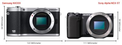 Größenvergleich: Samsung NX300 vs. Sony Alpha NEX-5T Größenvergleich: Samsung NX300 vs. Sony Alpha NEX-5T