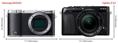 Größenvergleich: Samsung NX3000 vs. Fujifilm X-E3 Größenvergleich: Samsung NX3000 vs. Fujifilm X-E3