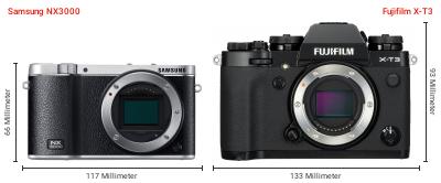 Größenvergleich: Samsung NX3000 vs. Fujifilm X-T3 Größenvergleich: Samsung NX3000 vs. Fujifilm X-T3