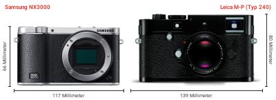 Größenvergleich: Samsung NX3000 vs. Leica M-P (Typ 240) Größenvergleich: Samsung NX3000 vs. Leica M-P (Typ 240)