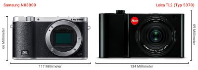 Größenvergleich: Samsung NX3000 vs. Leica TL2 (Typ 5370) Größenvergleich: Samsung NX3000 vs. Leica TL2 (Typ 5370)
