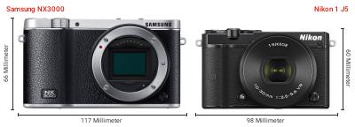 Größenvergleich: Samsung NX3000 vs. Nikon 1 J5 Größenvergleich: Samsung NX3000 vs. Nikon 1 J5