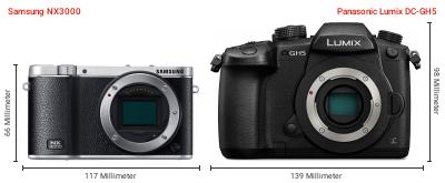 Größenvergleich: Samsung NX3000 vs. Panasonic Lumix DC-GH5