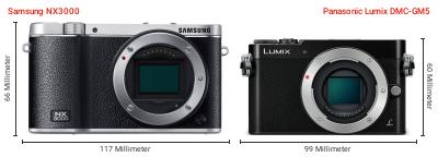 Größenvergleich: Samsung NX3000 vs. Panasonic Lumix DMC-GM5 Größenvergleich: Samsung NX3000 vs. Panasonic Lumix DMC-GM5