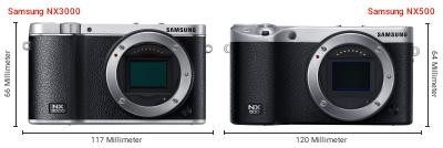 Größenvergleich: Samsung NX3000 vs. Samsung NX500 Größenvergleich: Samsung NX3000 vs. Samsung NX500