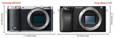 Größenvergleich: Samsung NX3000 vs. Sony Alpha 6100