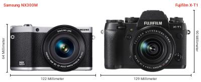 Größenvergleich: Samsung NX300M vs. Fujifilm X-T1 Größenvergleich: Samsung NX300M vs. Fujifilm X-T1