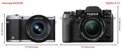 Größenvergleich: Samsung NX300M vs. Fujifilm X-T2 Größenvergleich: Samsung NX300M vs. Fujifilm X-T2