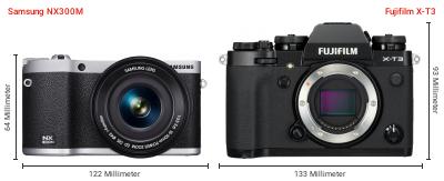 Größenvergleich: Samsung NX300M vs. Fujifilm X-T3