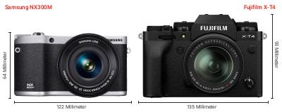 Größenvergleich: Samsung NX300M vs. Fujifilm X-T4