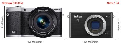 Größenvergleich: Samsung NX300M vs. Nikon 1 J4 Größenvergleich: Samsung NX300M vs. Nikon 1 J4