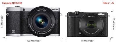 Größenvergleich: Samsung NX300M vs. Nikon 1 J5 Größenvergleich: Samsung NX300M vs. Nikon 1 J5