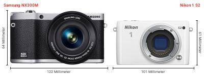 Größenvergleich: Samsung NX300M vs. Nikon 1 S2 Größenvergleich: Samsung NX300M vs. Nikon 1 S2