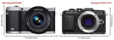 Größenvergleich: Samsung NX300M vs. Olympus PEN E-PL7 Größenvergleich: Samsung NX300M vs. Olympus PEN E-PL7