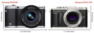 Größenvergleich: Samsung NX300M vs. OM System PEN E-PL9