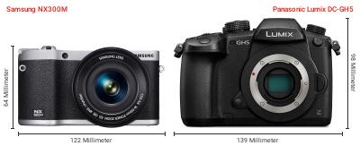 Größenvergleich: Samsung NX300M vs. Panasonic Lumix DC-GH5