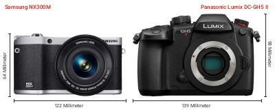 Größenvergleich: Samsung NX300M vs. Panasonic Lumix DC-GH5 II Größenvergleich: Samsung NX300M vs. Panasonic Lumix DC-GH5 II