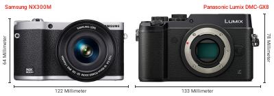 Größenvergleich: Samsung NX300M vs. Panasonic Lumix DMC-GX8 Größenvergleich: Samsung NX300M vs. Panasonic Lumix DMC-GX8