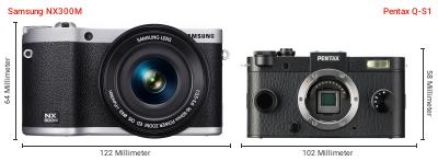 Größenvergleich: Samsung NX300M vs. Pentax Q-S1 Größenvergleich: Samsung NX300M vs. Pentax Q-S1