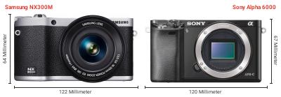 Größenvergleich: Samsung NX300M vs. Sony Alpha 6000 Größenvergleich: Samsung NX300M vs. Sony Alpha 6000