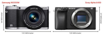 Größenvergleich: Samsung NX300M vs. Sony Alpha 6400 Größenvergleich: Samsung NX300M vs. Sony Alpha 6400