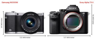 Größenvergleich: Samsung NX300M vs. Sony Alpha 7S II